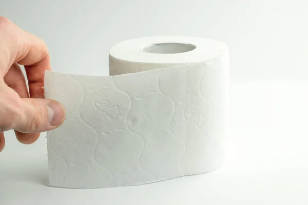 Man Rips Piece Toilet Paper — Stock Photo, Image