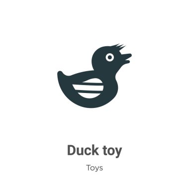 Beyaz arka planda ördek oyuncağı sembol vektörü. Mobil konsept ve web uygulamaları tasarımı için modern oyuncak koleksiyonundan düz vektör ördek oyuncağı simgesi işareti.