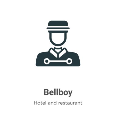 Beyaz arka planda belboy sembol vektörü. Mobil konsept ve web uygulamaları tasarımı için modern otel koleksiyonundan düz vektör belboy simgesi işareti.