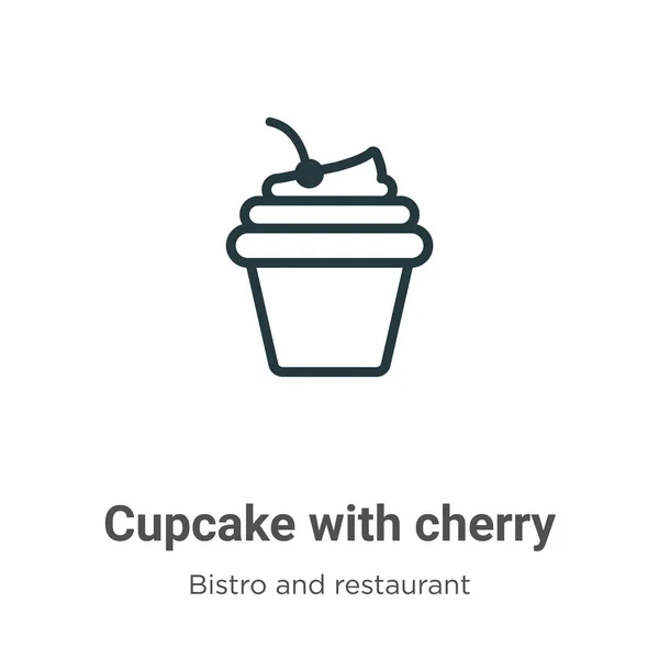 Cupcake Cherry Outline Vector Icon Thin Line Black Cupcake Cherry — Stock Vector