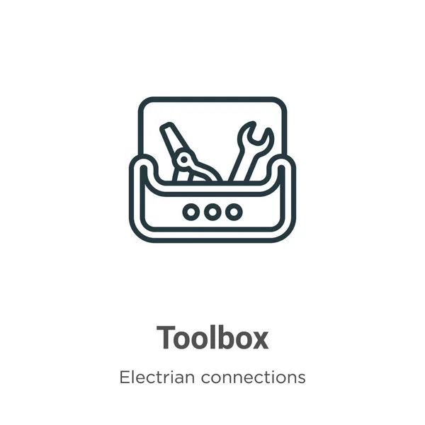 ツールボックスのアウトラインベクトルアイコン 白い背景に隔離された編集可能な電気接続の概念からの細い線黒のツールボックスのアイコン フラットベクトルシンプルな要素のイラスト — ストックベクタ