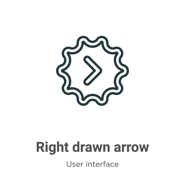 Ícone vetorial de contorno de seta desenhado à direita. Ícone de seta desenhada direita preta de linha fina, ilustração simples vetorial plana do conceito de interface de usuário editável isolado no fundo branco — Vetor de Stock