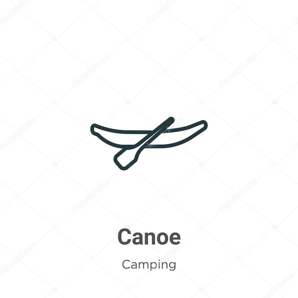 Canoe outline vector icon. Thin line black canoe icon, flat vector simple element illustration from editable camping concept isolated on white background