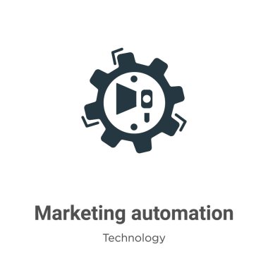 Beyaz arka planda pazarlama otomasyonu simgesi vektörü. Mobil konsept ve web uygulamaları tasarımı için modern teknoloji koleksiyonundan düz vektör pazarlama otomasyon simgesi işareti.