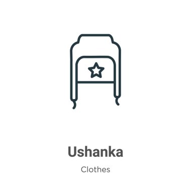 Ushanka ana hat vektör simgesi. Beyaz arkaplanda izole edilmiş ince çizgi siyah ushanka simgesi, düz vektör basit element çizimi