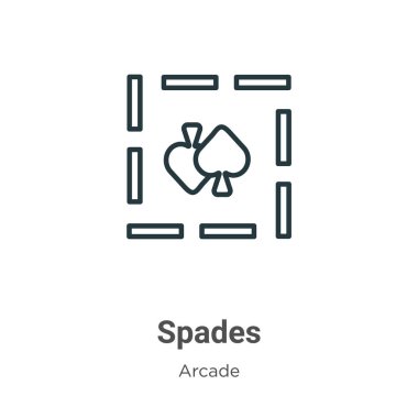 Maça ana hatlı vektör simgesi. Beyaz arkaplanda izole edilmiş ince çizgi siyah maça simgesi, düz vektör basit element gösterimi