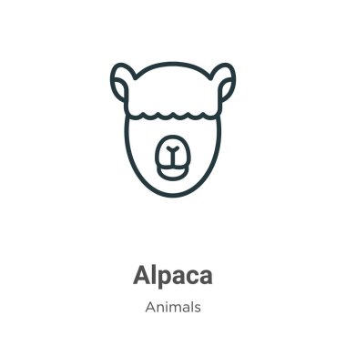 Alpaca ana hat vektör simgesi. İnce çizgi siyah alpaka simgesi, düz vektör basit element illüstrasyonu, düzenlenebilir hayvanlar kavramından beyaz arkaplanda izole edilmiş.