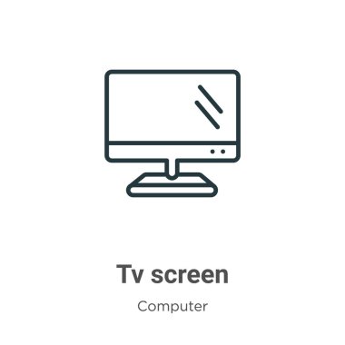 TV ekranı dış hat vektör simgesi. İnce çizgi siyah televizyon ekranı simgesi, düz vektör basit element illüstrasyonu, düzenlenebilir bilgisayar kavramından izole edilmiş beyaz arkaplan