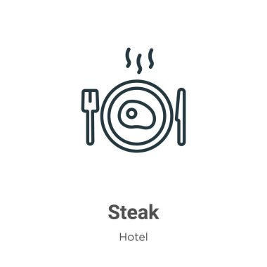 Biftek çizgisi vektör ikonu. İnce çizgi siyah biftek ikonu, düz vektör basit element illüstrasyonu düzenlenebilir restoran kavramından beyaz arkaplanda izole edilmiş.