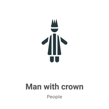 Beyaz arka planda taç şeklindeki sembol vektörü olan bir adam. Mobil konsept ve web uygulamaları tasarımı için modern insanların koleksiyonundan Taç Simgesi sembollü düz vektör adam.