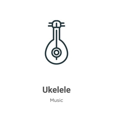 Ukelele ana hatlı vektör simgesi. Beyaz arkaplanda izole edilmiş ince çizgi siyah ukelele simgesi, düz vektör basit element çizimi