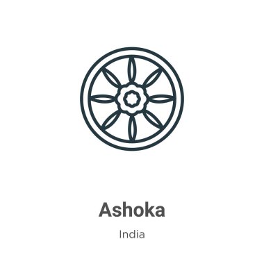Ashoka outline vector icon. Thin line black ashoka icon, flat vector simple element illustration from editable india concept isolated on white background