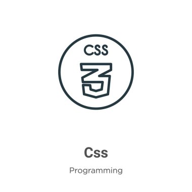 Css ana hatlı vektör simgesi. Beyaz arkaplanda izole edilmiş ince çizgi siyah css simgesi, düz vektör basit element illüstrasyonu düzenlenebilir programlama kavramından