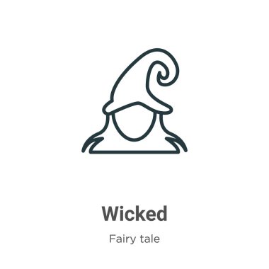 Şeytani taslak vektör simgesi. İnce çizgi siyah kötü ikon, düz vektör basit element çizimi beyaz arkaplanda izole edilmiş peri masalı kavramından