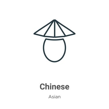 Çin ana hatları vektör simgesi. Beyaz arkaplanda izole edilmiş ince çizgi siyah Çin ikonu, düz vektör basit element çizimi