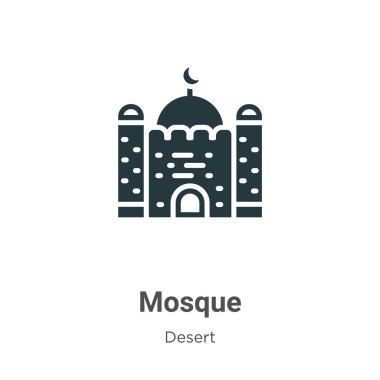 Beyaz arkaplanda cami vektör simgesi. Mobil konsept ve web uygulamaları tasarımı için modern çöl koleksiyonundan düz vektör cami simgesi işareti.