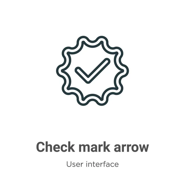 Verifique o ícone do vetor de contorno de seta da marca. Ícone de seta da marca de seleção preta de linha fina, ilustração simples vetorial plana do conceito de interface de usuário editável isolado no fundo branco — Vetor de Stock