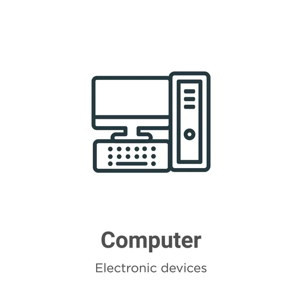 Icono Vector Contorno Informático Icono Computadora Negra Línea Delgada Ilustración — Archivo Imágenes Vectoriales