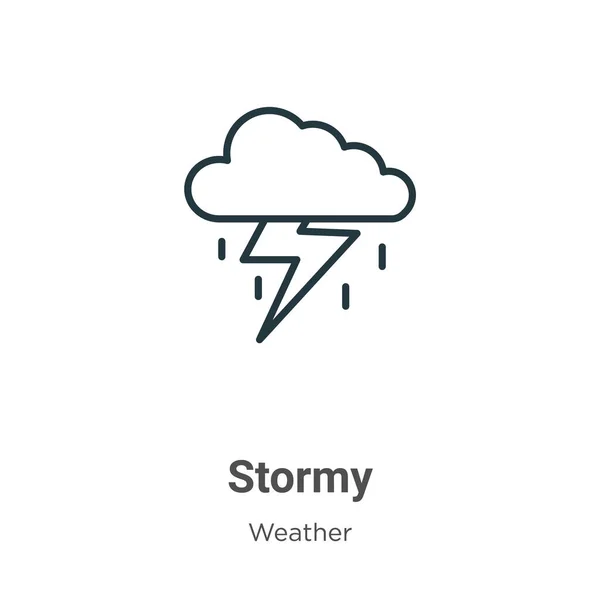 Stormy Outline Vector Icon Thin Line Black Stormy Icon Flat — 스톡 벡터