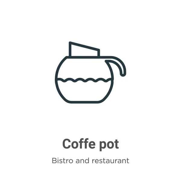 コーヒーポットアウトラインベクトルアイコン。白地に隔離された編集可能なビストロやレストランのコンセプトからの細い線黒のコーヒーポットアイコン、フラットベクトルシンプルな要素イラスト — ストックベクタ