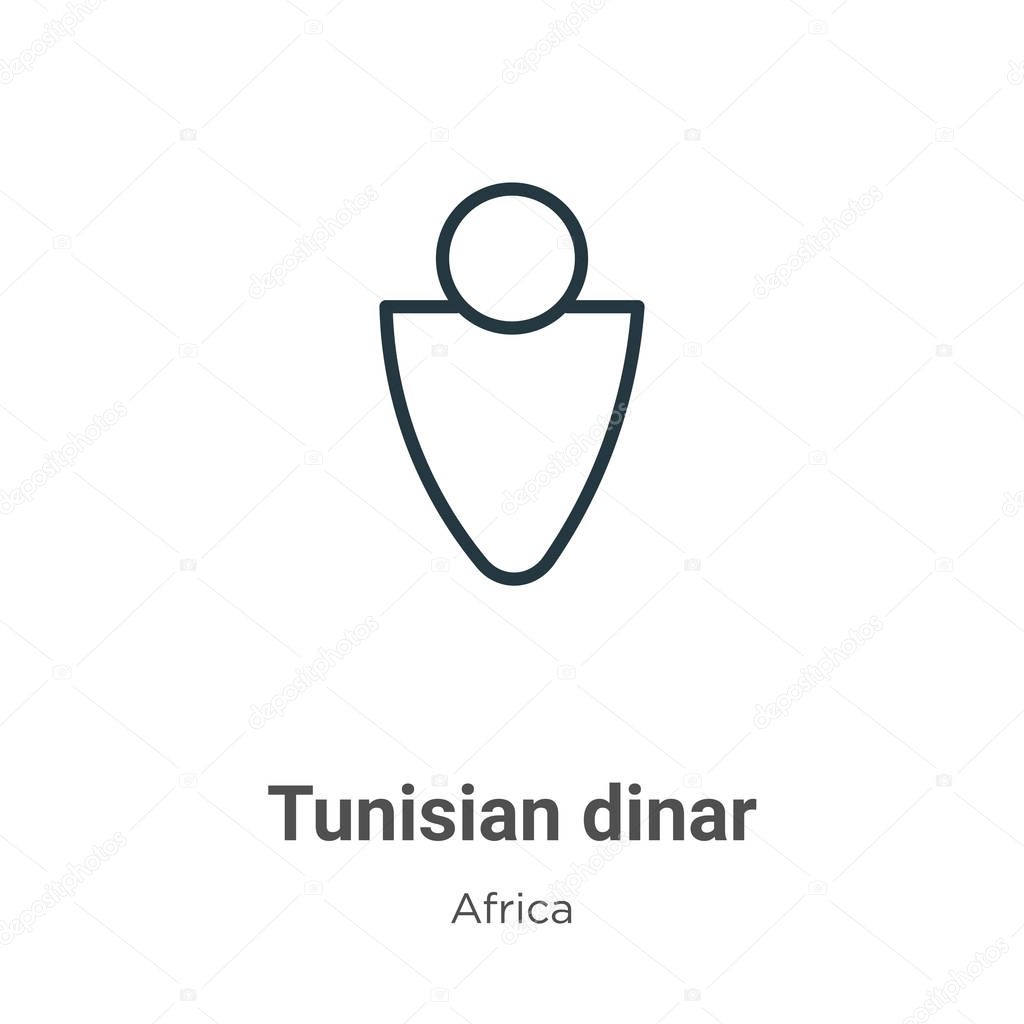 Tunisian dinar outline vector icon. Thin line black tunisian dinar icon, flat vector simple element illustration from editable africa concept isolated on white background