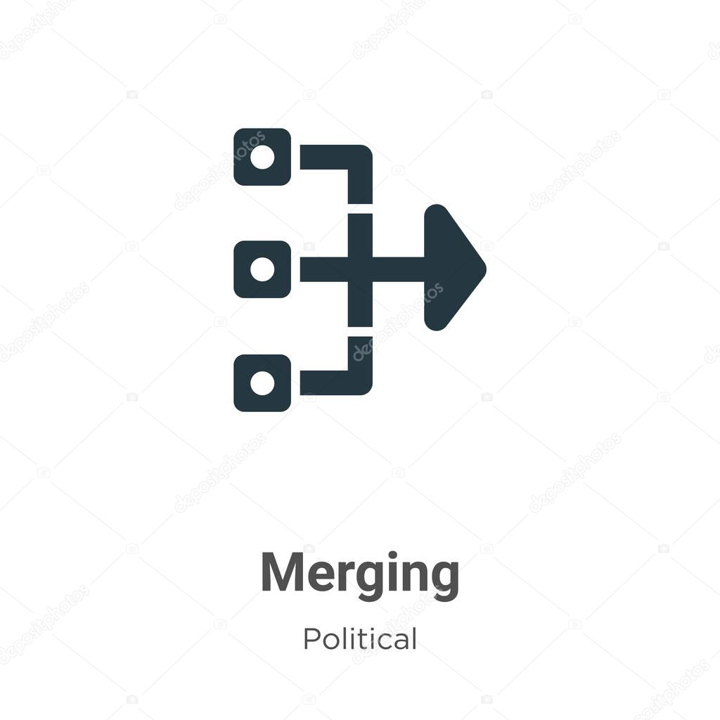 Merging glyph icon vector on white background. Flat vector merging icon symbol sign from modern political collection for mobile concept and web apps design.