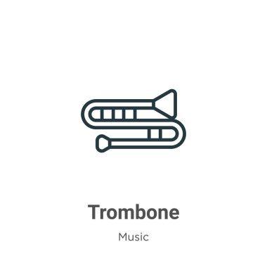 Trombon ana hat vektör simgesi. İnce çizgi siyah trombon simgesi, düz vektör basit element illüstrasyonu düzenlenebilir müzik konseptinden izole edilmiş beyaz arkaplan