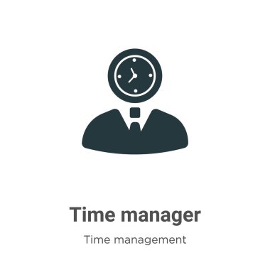 Beyaz arkaplanda zaman yöneticisi glyph simge vektörü. Mobil konsept ve web uygulamaları tasarımı için modern zaman yönetimi koleksiyonundan düz vektör zaman yöneticisi simgesi işareti.