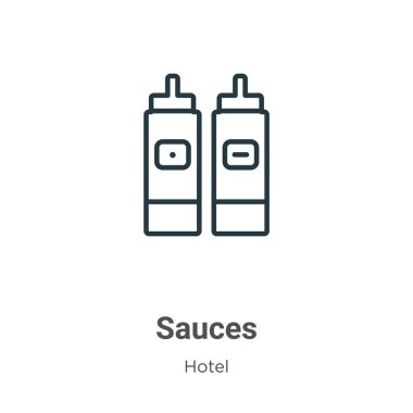 Sos ana hatlı vektör simgesi. İnce çizgi siyah sos simgesi, düz vektör basit element çizimi, düzenlenebilir restoran konsepti, beyaz arkaplanda izole edilmiş.
