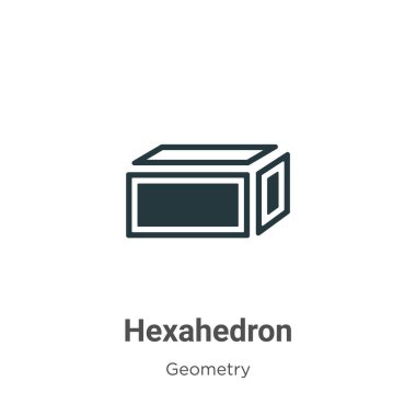 Beyaz arkaplanda Hexahedron sembol vektörü. Mobil konsept ve web uygulamaları tasarımı için modern geometri koleksiyonundan düz vektör heksahedron simgesi işareti.