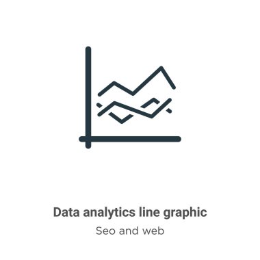 Veri analizi çizgisi grafik simge vektörü beyaz arkaplanda. Mobil konsept ve web uygulamaları tasarımı için modern seo ve web koleksiyonundan düz vektör veri analizi çizgi grafik simgesi işareti.