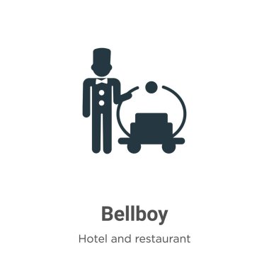 Beyaz arka planda belboy vektör simgesi. Mobil konsept ve web uygulamaları tasarımı için modern otel ve restoran koleksiyonundan düz vektör bellboy simgesi işareti.