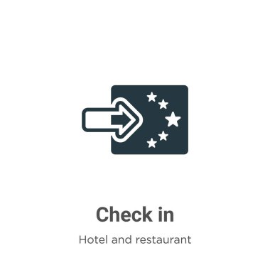Check in glyph icon vector on white background. Flat vector check in icon symbol sign from modern accommodation collection for mobile concept and web apps design.