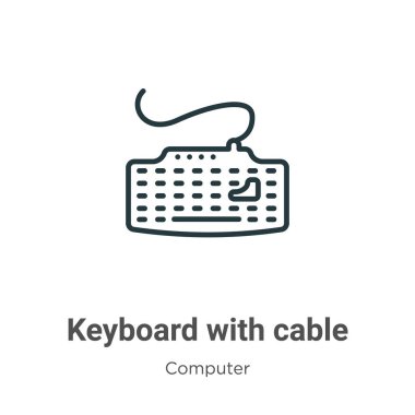 Kablo hatları vektör simgesine sahip klavye. Kablo simgesi olan ince çizgi siyah klavye, düzenlenebilir bilgisayar konseptinden düz vektör basit gösterimi beyaz arkaplanda izole edilmiş