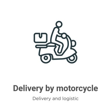 Motosiklet taslak vektör ikonu ile teslimat. Motosiklet ikonu ile ince çizgi siyah teslimat, düz vektör basit element illüstrasyon düzenlenebilir dağıtım ve lojistik kavram beyaz izole