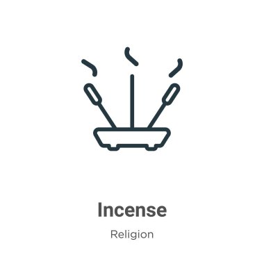 Tütsü dış hat vektör simgesi. İnce çizgi siyah tütsü simgesi, düz vektör basit element illüstrasyonu, düzenlenebilir din kavramından beyaz arkaplanda izole edilmiş.