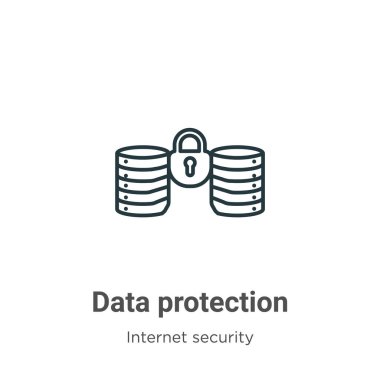 Veri koruması ana hatları vektör simgesi. İnce çizgi siyah veri koruma simgesi, düz vektör basit element illüstrasyonu düzenlenebilir internet güvenlik kavramından beyaz arkaplanda izole edilmiş