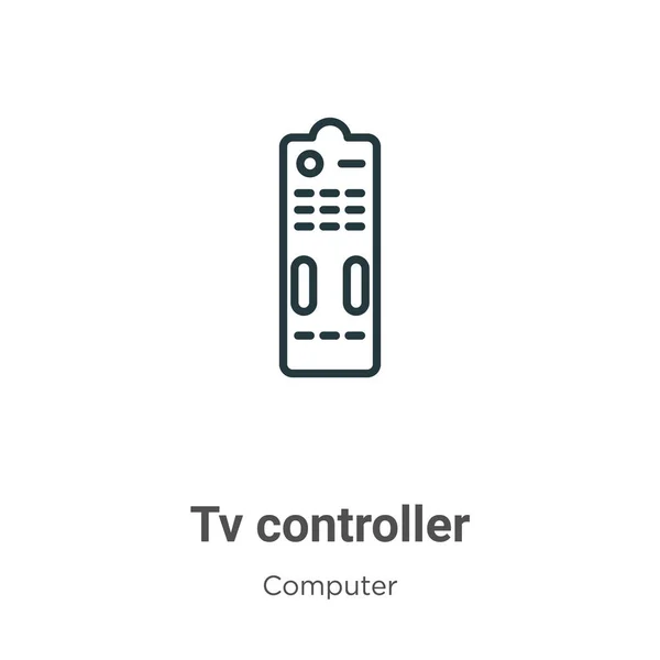 テレビコントローラーアウトラインベクトルアイコン。白い背景に隔離された編集可能なコンピュータの概念からの細い線黒のテレビコントローラのアイコン、フラットベクトルシンプルな要素のイラスト — ストックベクタ