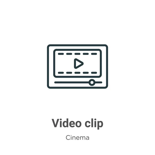 Ícone vetorial do contorno do clipe de vídeo. Ícone de clipe de vídeo preto fino, ilustração simples vetorial plana do conceito de cinema editável isolado no fundo branco — Vetor de Stock