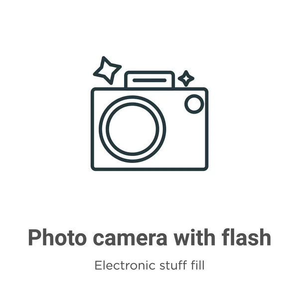 Câmera Fotográfica Com Ícone Vetor Contorno Flash Câmera Foto Preta —  Vetores de Stock