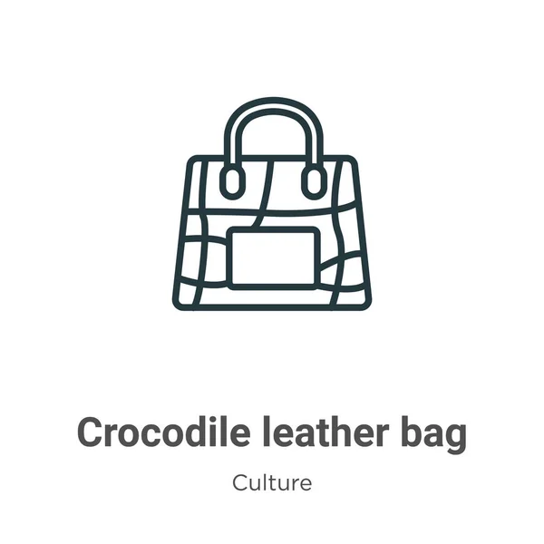 Crocodile leather bag outline vector icon. Thin line black crocodile leather bag icon, flat vector simple element illustration from editable culture concept isolated on white background Royalty Free Stock Illustrations
