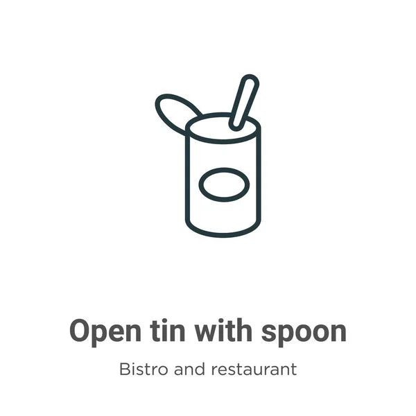 Open tin with spoon outline vector icon. Thin line black open tin with spoon icon, flat vector simple element illustration from editable bistro and restaurant concept isolated on white background — Stock Illustration Open tin with spoon outline vector icon. Thin line black open tin with spoon icon, flat vector simple element illustration from editable bistro and restaurant concept isolated on white background Royalty Free Stock Vectors