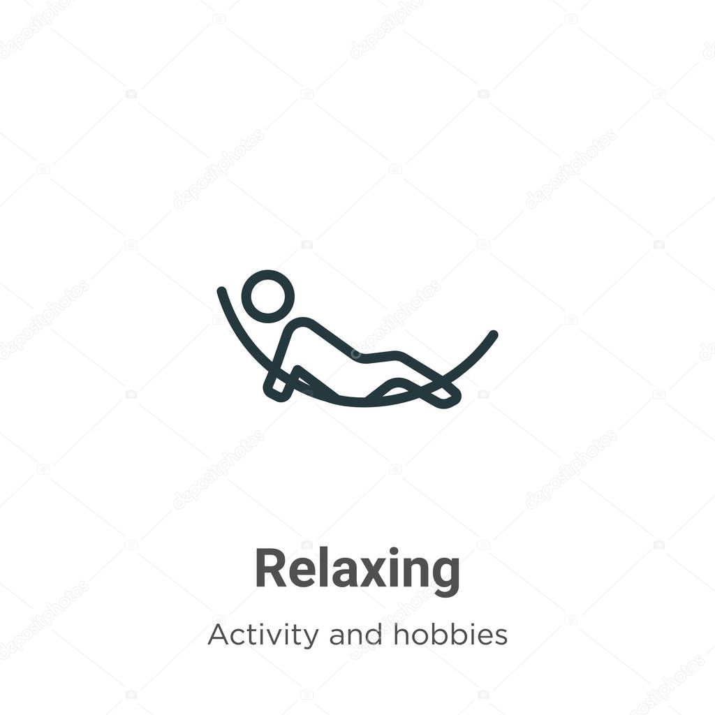 Relaxing outline vector icon. Thin line black relaxing icon, flat vector simple element illustration from editable activity and hobbies concept isolated on white background