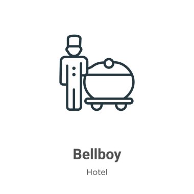 Bellboy ana hatlı vektör ikonu. İnce çizgi siyah belboy simgesi, düz vektör basit element çizimi, düzenlenebilir otel konsepti, beyaz arkaplanda izole edilmiş.