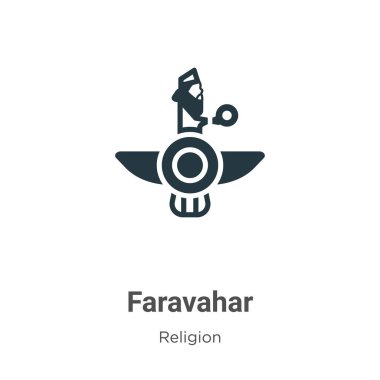 Beyaz arkaplanda Faravahar glyph ikon vektörü. Mobil konsept ve web uygulamaları tasarımı için modern din koleksiyonundan düz vektör faravahar simgesi işareti.