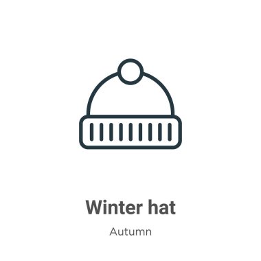 Kış şapkası vektör ikonu. İnce çizgi siyah kış şapka simgesi, düz vektör basit element çizimi, düzenlenebilir sonbahar konsepti, beyaz arkaplanda izole edilmiş.