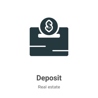 Beyaz arkaplana glyph simge vektörünü yatır. Mobil konsept ve web uygulamaları tasarımı için modern emlak koleksiyonundan düz vektör depozito simgesi işareti.