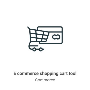 E ticaret alışveriş arabası taslak vektör simgesi. İnce çizgi siyah e-ticaret alışveriş arabası araç simgesi, düz vektör basit element illüstrasyon düzenlenebilir ticari konsept izole beyaz