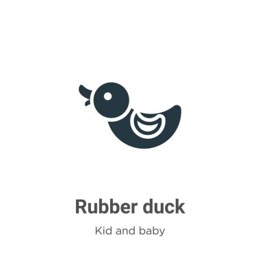 Kauçuk ördek sembolü vektörü beyaz arkaplanda. Mobil konsept ve web uygulamaları tasarımı için modern çocuk ve bebek koleksiyonundan düz vektör plastik ördek simgesi işareti.