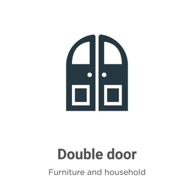Beyaz arka planda çift kapılı vektör simgesi. Mobil konsept ve web uygulamaları tasarımı için modern mobilya ve ev eşyaları koleksiyonundan düz vektör çift kapı simgesi işareti.